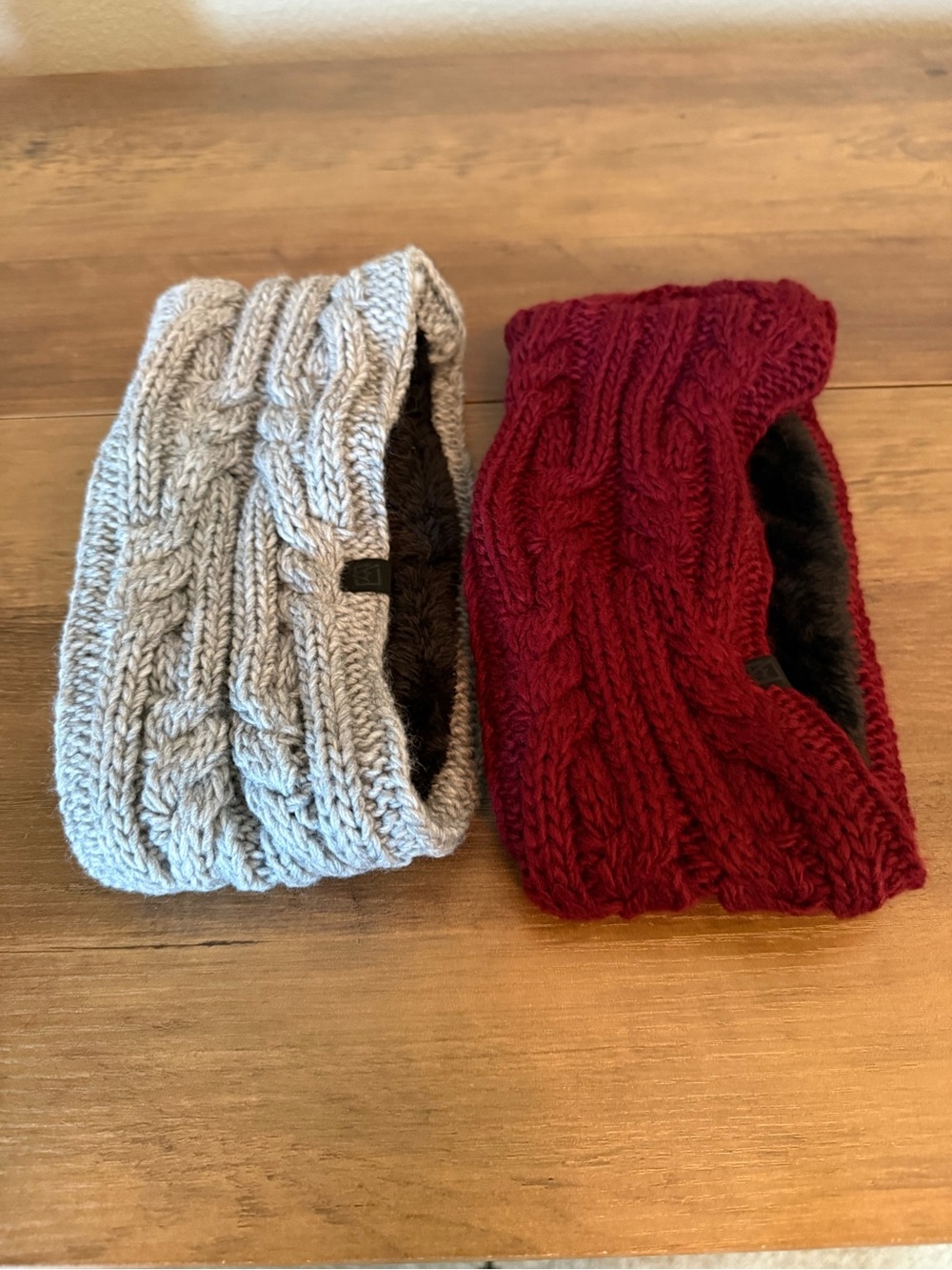Avalanche Women’s Cable Knit Headband - Ear Warmers Set of 2 Gray and Burgundy